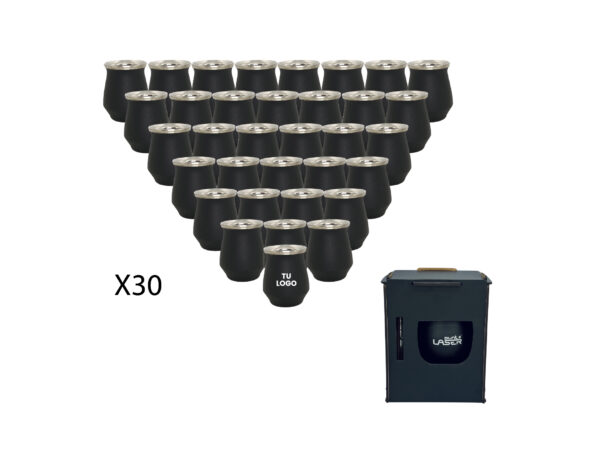 X30 Mates Acero + Bombilla + Packaging MDF